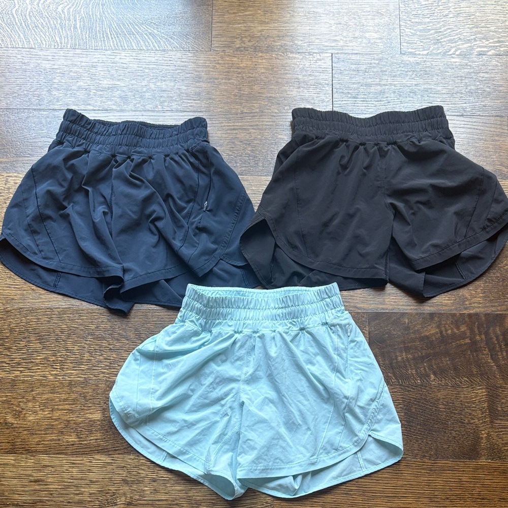 lululemon athletica Black and Light Blue and navy Athletic Shorts- 3 pairs